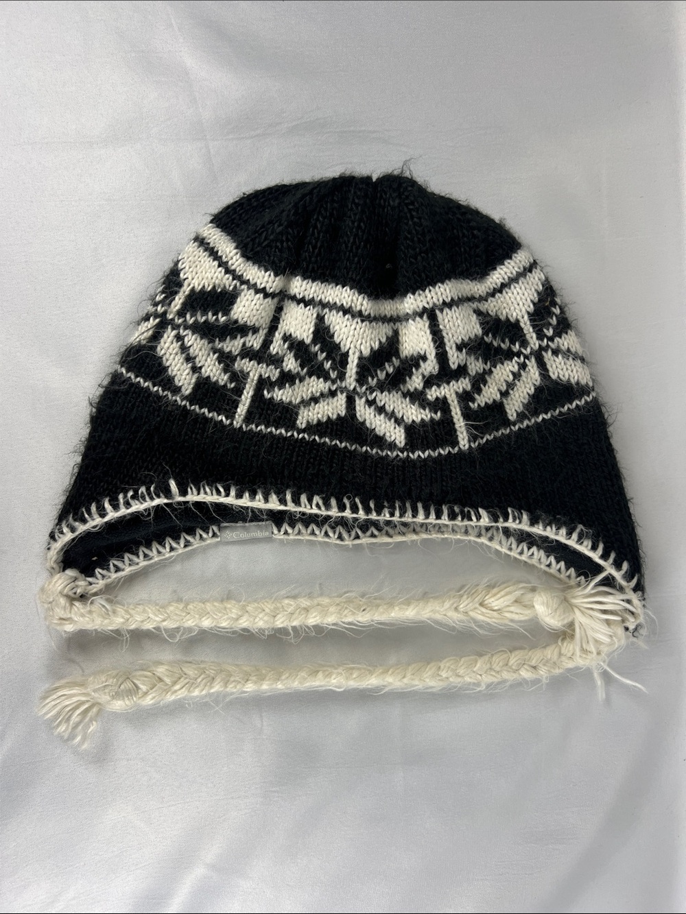 S Columbia Men's Beanie Hat Whirlbird Watch Cap Snow Cap Black White Fair Isle